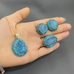 Collane con ciondolo in acquamarina naturale ovale con strass cechi&nbsp;FS-WG513DD-01
