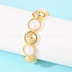 Brazaletes de latón semicirculares con imitación de perla ABS para mujer&nbsp;BJEW-T025-05G-01