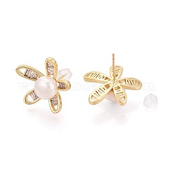 Blume Messing Mikro pflastern kubisch Ohrringe Zirkonia Ohr&nbsp;PEAR-N017-07H