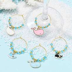 Weinglas-Charm-Sets aus Emaille mit Wal-Legierung&nbsp;AJEW-JO00232