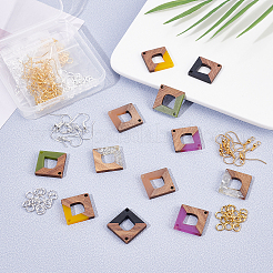 DIY 6 paire de boucles d'oreilles en résine losange et bois de noyer&nbsp;DIY-FH0001-94