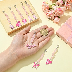 4 pz ottobre nastro rosa per la consapevolezza del cancro al seno ciondolo in lega smaltata decorazione&nbsp;HJEW-YW00081-01