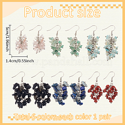 6 Paar 6 Stile natürliche gemischte Edelstein-Chips Cluster Ohrringe&nbsp;EJEW-AN0004-78