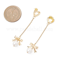 Orecchini pendenti con fiocco e cuore in acciaio inossidabile 304 e perle di conchiglia&nbsp;EJEW-JE06825
