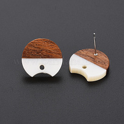 Orecchini a bottone in resina bicolore e legno di noce&nbsp;MAK-N032-033