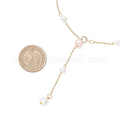 2 collier à maillons fait main en acier inoxydable 304 et perles de coquillage rondes de 2 couleurs&nbsp;NJEW-JN05301