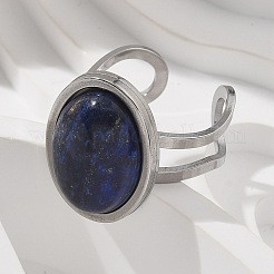 Bagues ovales en lapis-lazuli naturel&nbsp;RJEW-M062-02P-01