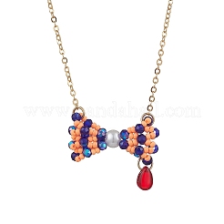 Collier pendentif en forme de nœud papillon en perles de verre&nbsp;NJEW-MZ00091-02