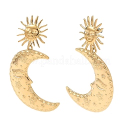 Orecchini pendenti a forma di luna in acciaio inossidabile 304&nbsp;EJEW-L279-01G