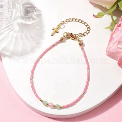 Braccialetti con perline di quarzo rosa naturale&nbsp;BJEW-MZ00047-02