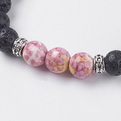 Natürliche Lava Rock Perlen Stretch Armbänder&nbsp;BJEW-I241-12E