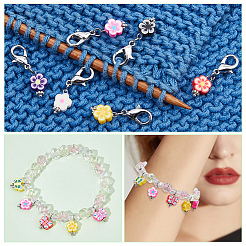 16 Stück 8 Farben Blume handgemachte Polymer Clay Anhänger Maschenmarkierer&nbsp;HJEW-NB00015
