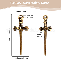 45 pz 3 colori pendenti in lega di stile tibetano&nbsp;TIBEP-UN0001-23