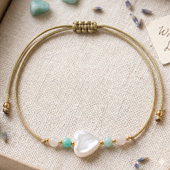 Pulseras ajustables de cuentas trenzadas con perlas sintéticas en forma de corazón para uso diario&nbsp;KQ0143