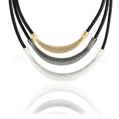 Collane da donna in lega con tubo curvo e cordino in pelle bovina nera a 3 strato&nbsp;FS-WG33DA7-03