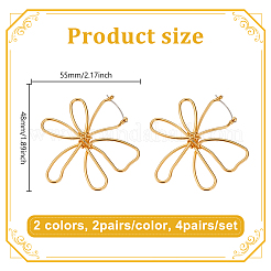 4 par de pendientes de aro de aleación con flores de 2 colores para mujer&nbsp;EJEW-GO0001-05