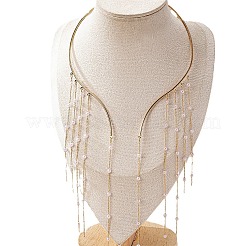 Choker-Halsketten aus Legierung und Kunststoff mit runden Perlen und langen Quasten für Damen&nbsp;FS-WGD3D1C-01
