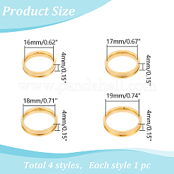 4 Stück 4 Arten Edelstahl gerillte Fingerring Einstellungen&nbsp;STAS-LP0001-43G-01
