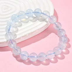 Bracelets extensibles en perles rondes d'aigue-marine naturelle pour hommes et femmes&nbsp;BJEW-U034-01A-01