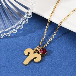 Collar con colgante de constelación de piedra de nacimiento con taladro de vidrio de acero inoxidable 304&nbsp;STAS-D305-08G-A