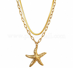 Collana a doppio strato con ciondolo a stella marina in acciaio inossidabile 304 per donna&nbsp;WG432B6-01