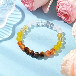 Braccialetti elastici con perline rotonde in occhio di tigre naturale e pietre preziose miste per le donne&nbsp;BJEW-JB11056-01
