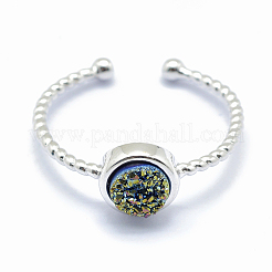 Natürliche Druzy Achat Manschette Fingerringe galvanisieren&nbsp;RJEW-I052-04P