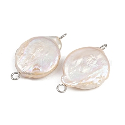 Dijes de conector redondo plano con perla de agua dulce natural y perla Keshi&nbsp;STAS-D378-12P