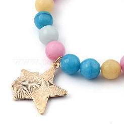 Runde Stretch-Charm-Armbänder aus natürlicher weißer Jade (gefärbt).&nbsp;BJEW-JB05428-01