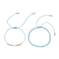 Ensemble de 2 bracelet ajustable en perles de rocaille et perles de verre tressées&nbsp;BJEW-MZ00287-02
