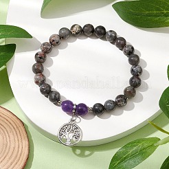 Braccialetti elastici con perline rotonde di quarzo e roccia sienite fluorescente naturale&nbsp;BJEW-JB11257-02