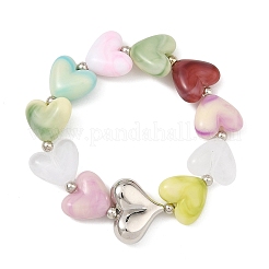 Stretch-Armbänder aus Acryl in Herzform mit Perlen für Kinder&nbsp;BJEW-JB14277