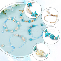 4 Stück 4 Stil Schildkröte & Seestern & runde synthetische grün türkis geflochtene Perlen Armbänder Sets&nbsp;BJEW-SC0001-43