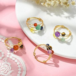 Set di anelli per dito con perline intrecciate con pietre preziose naturali miste da 4 stili&nbsp;RJEW-TA00083