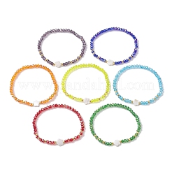 7 Stück 7 Farben Blumen Naturmuschel & Glas & Saatperlen Stretch-Armband-Set&nbsp;BJEW-JB10182