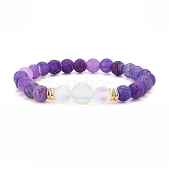 Set di braccialetti elasticizzati con perline rotonde in pietra di luna sintetica da 7 pz e 7 colori&nbsp;BJEW-JB09124
