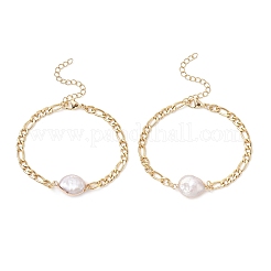 304 Edelstahl mit Gliederarmbändern aus natürlicher Keshi-Perle&nbsp;BJEW-JB12156