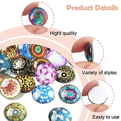 60 Stück bedruckte halbrunde Glas-Cabochons&nbsp;GGLA-FS0001-14