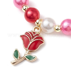 5 pz braccialetti elastici con perle rotonde in acrilico a tema San Valentino&nbsp;BJEW-JB11423