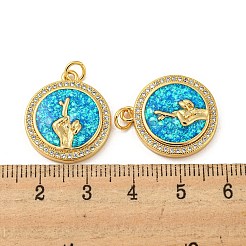 Micro pavé de latón con circonita cúbica y colgantes de ópalo sintético.&nbsp;KK-D096-05A-02