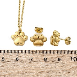 Hundepfotenabdruck 304 Edelstahl Anhänger Halsketten & Armbänder & Ohrstecker Sets für Frauen&nbsp;SJEW-C004-20G