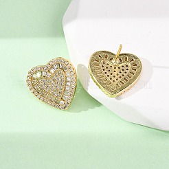 Orecchini a bottone a cuore in ottone con micro pavé di zirconi cubici&nbsp;EJEW-H166-01G-01