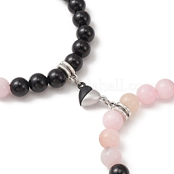 2 Uds. Conjunto de pulseras elásticas con cuentas de jaspe de flor de ciruelo y ónix negro natural de 2 estilos&nbsp;BJEW-TA00285