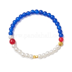 1 bracciale elastico con perline rotonde in cristallo e 1 braccialetti elastici con perline rotonde in vetro e plastica ABS con perle finte per le donne&nbsp;BJEW-JB11733