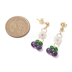Boucles d'oreilles pendantes en verre cerise et fleur&nbsp;EJEW-JE06172-02