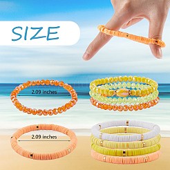 7 pièces 7 style fait à la main en argile polymère heishi surfeur ensemble de bracelets extensibles&nbsp;BJEW-SW00073-02