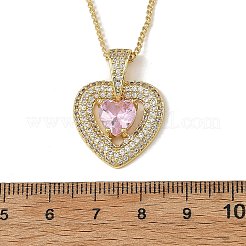 Collier pour femme avec pendentif cœur en laiton pavé de zirconiums roses et chaîne gourmette en laiton&nbsp;NJEW-JN06484-02