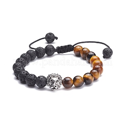 Braccialetti energetici con occhio di tigre naturale e roccia lavica&nbsp;BJEW-JB07149