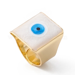 Anillos de dedo de banda ancha de esmalte cuadrado con mal de ojo&nbsp;RJEW-A014-02G-02