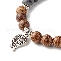 Bracelet extensible en perles de bois de labradorite naturelle et de wengé reiki&nbsp;BJEW-JB06896-02